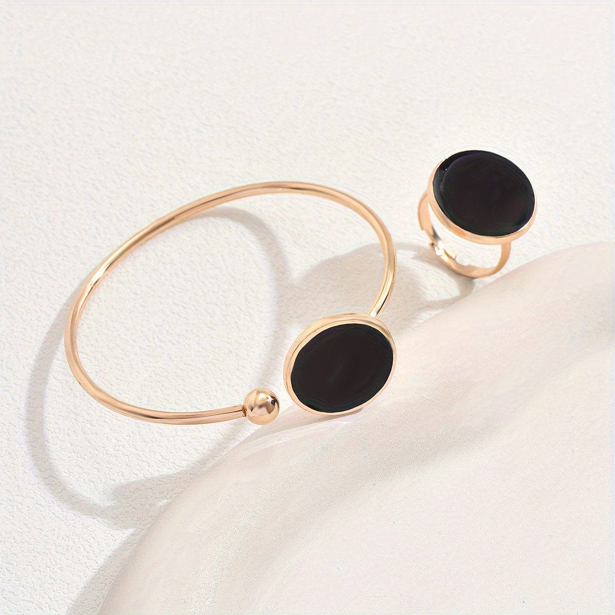 2pcs Geometric Drop Round Bracelet Ring Set